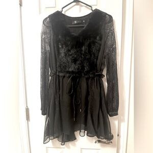Faux Fur Lace  Mini Dress